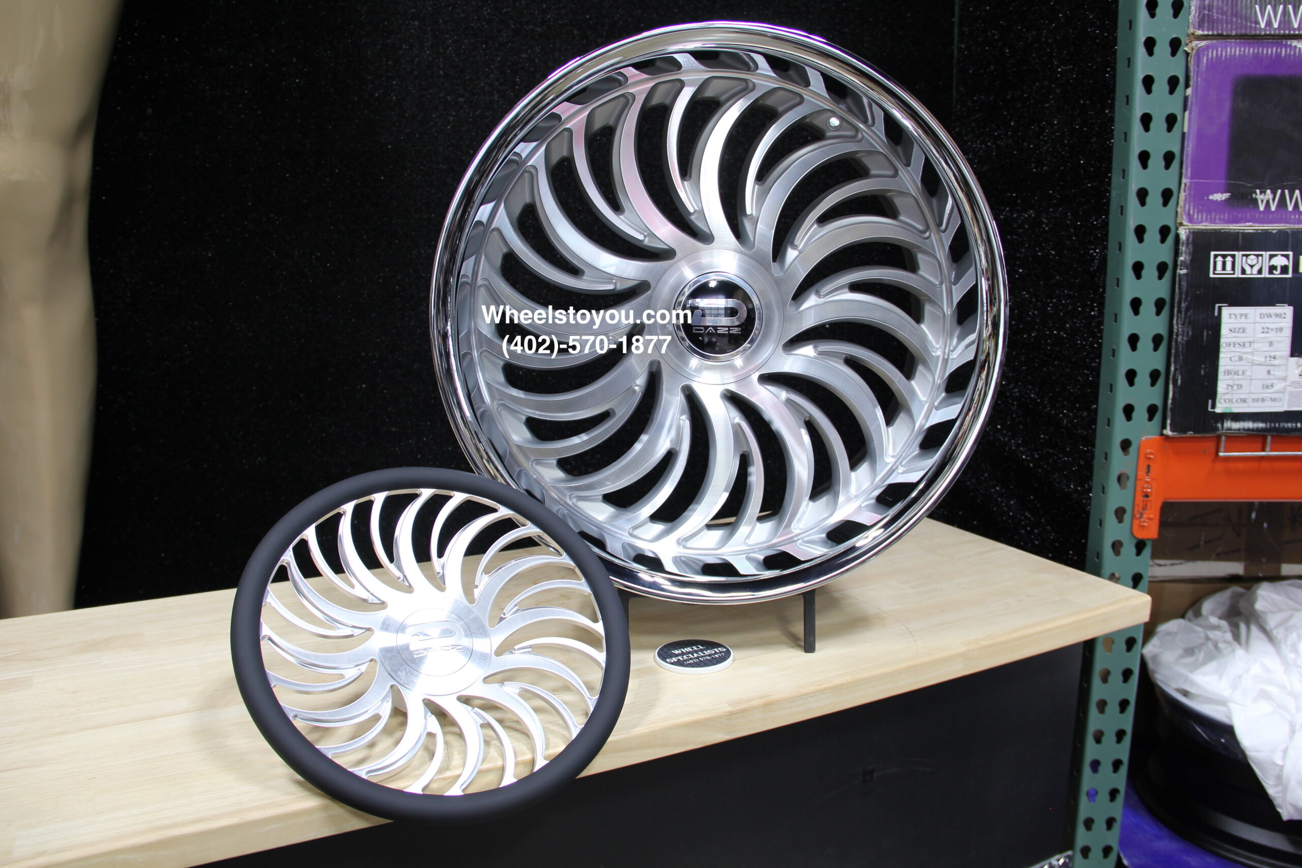 New 24" Staggered Floating Cap Dazz Heat Wheels & Matching Steering Wheel 5x4.75 & 5x5" Bolt patterns Set (4) Fit Chevy Chevrolet Caprice Impala Lincoln Mark Continental Donk Buick Oldsmobile C10 Box Bubble ETC - Image 2