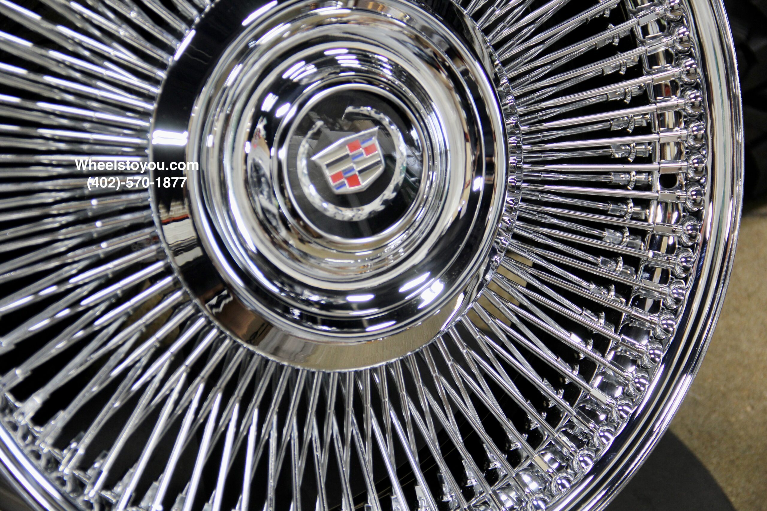 New Set (4) Front Wheel Drive 20" Cadillac Chrome 150 Spoke Direct Bolt Wire Wheels With Floating Caddy Caps Fit 1980's 90's and 2000's Cadillac Allante ATS Seville STS CTS Deville DTS Eldorado - Image 3