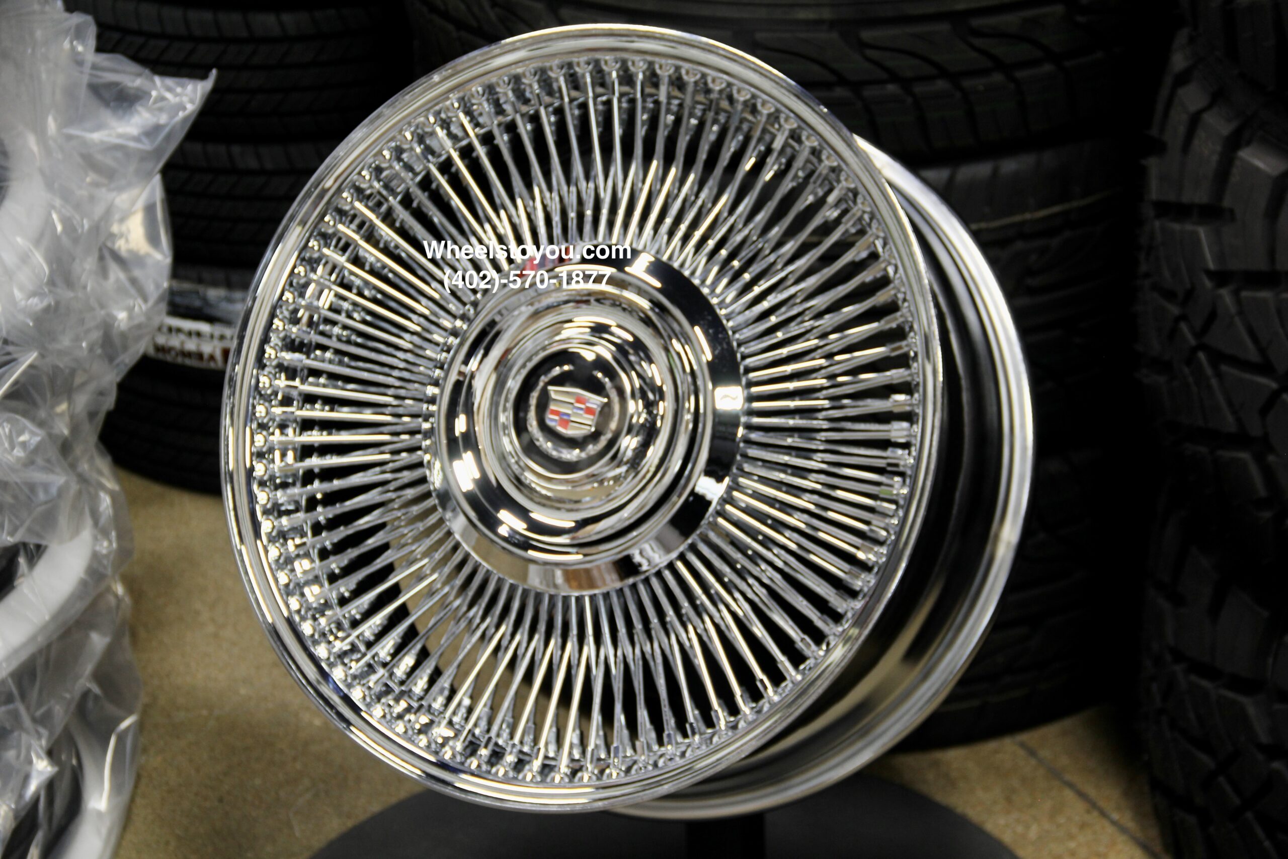 New Set (4) Front Wheel Drive 20" Cadillac Chrome 150 Spoke Direct Bolt Wire Wheels With Floating Caddy Caps Fit 1980's 90's and 2000's Cadillac Allante ATS Seville STS CTS Deville DTS Eldorado