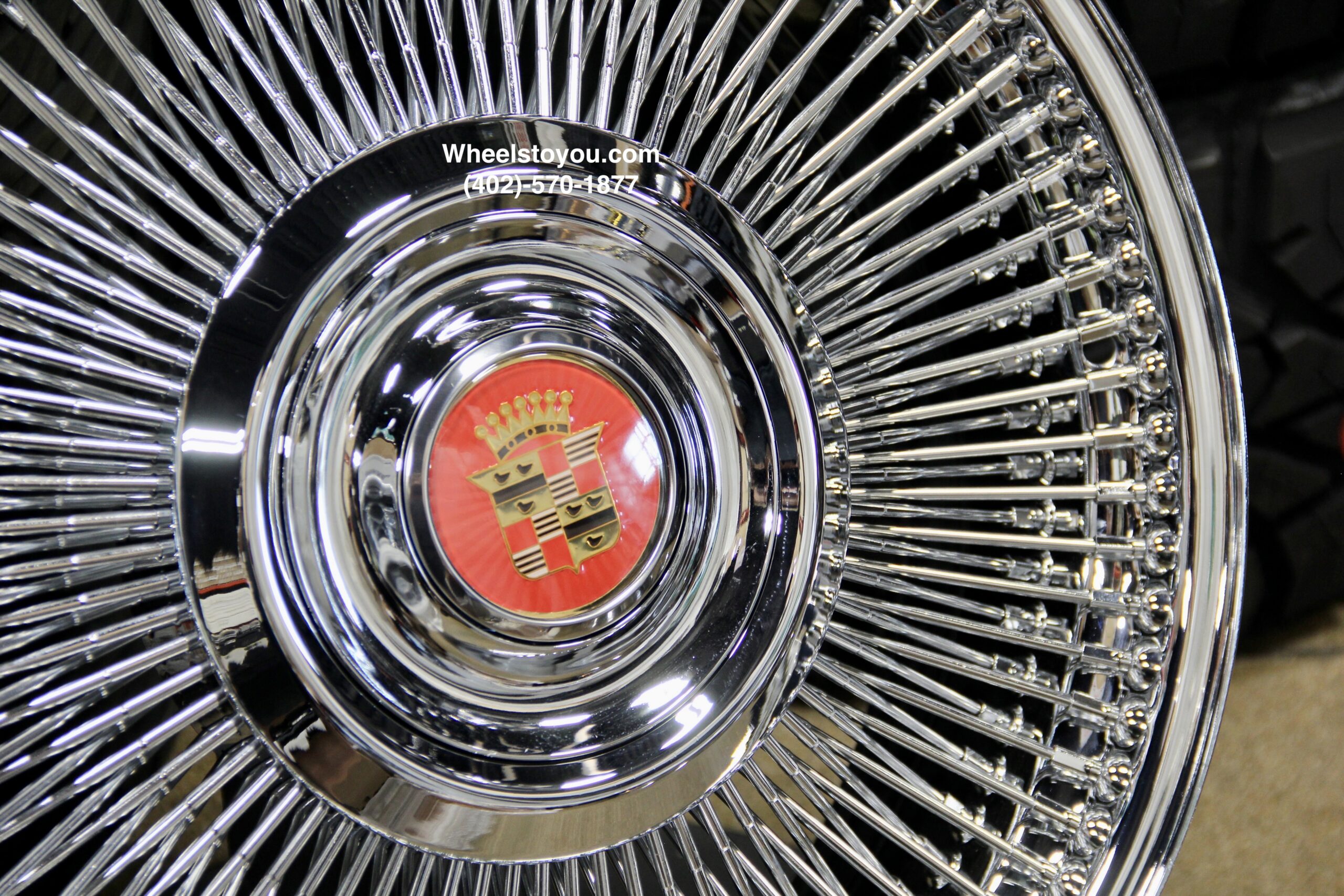 New Set (4) Front Wheel Drive 20" Cadillac Chrome 150 Spoke Direct Bolt Wire Wheels With Floating Antique Caddy Caps Fit 5x4.5 5x115 5x120 Cadillac ONLY - Image 3