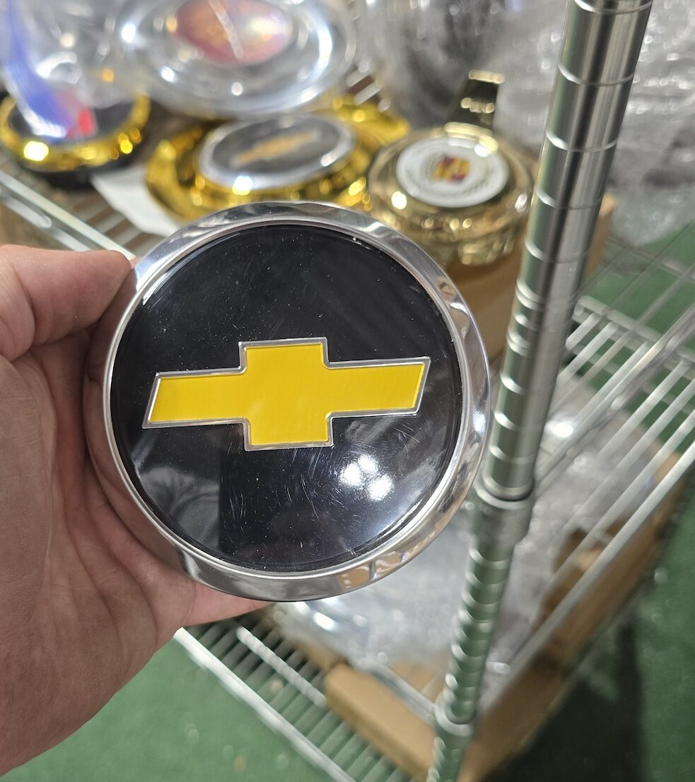 New Set (4) Floating Black & Chrome Bowtie Wheel Center Caps (Fit Floating Cap Wheels only!)