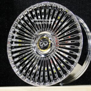 New Set 24" Chrome Infinti Floating Cap "Spear" Flow Forged Wheels & 305-35-24 Tires Complete Set (4) With Tire Pressure Sensors & Lugs Fit Infiniti QX80 Only