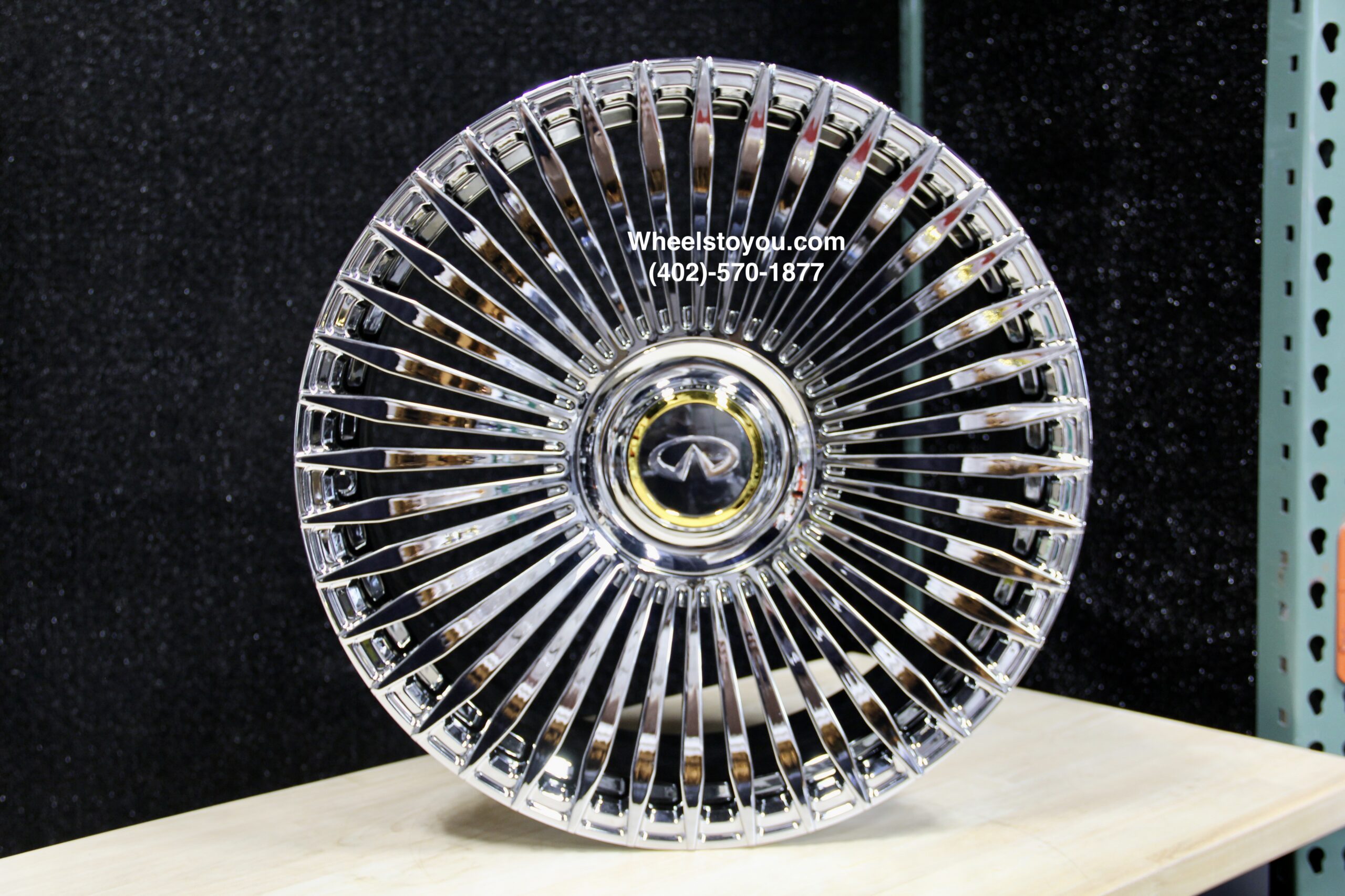 New Set 24" Chrome Infinti Floating Cap "Spear" Flow Forged Wheels & 305-35-24 Tires Complete Set (4) With Tire Pressure Sensors & Lugs Fit Infiniti QX80 Only - Image 4