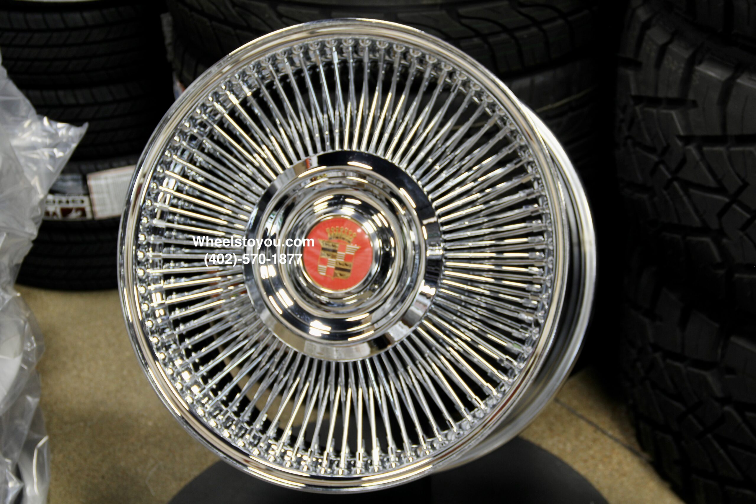 New Set (4) Front Wheel Drive 20" Cadillac Chrome 150 Spoke Direct Bolt Wire Wheels With Floating Antique Caddy Caps Fit 5x4.5 5x115 5x120 Cadillac ONLY - Image 6