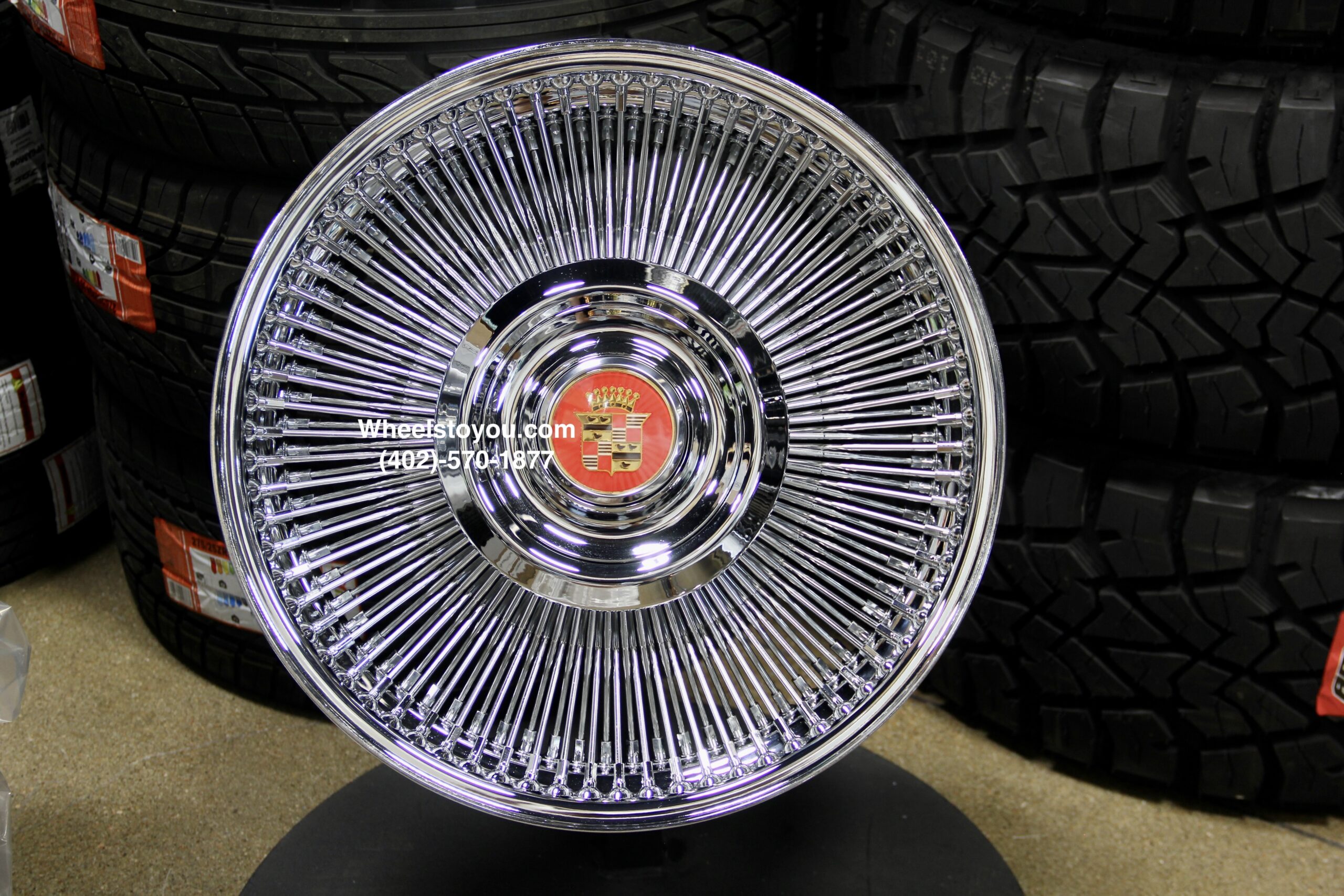 New Set (4) Front Wheel Drive 20" Cadillac Chrome 150 Spoke Direct Bolt Wire Wheels With Floating Antique Caddy Caps Fit 5x4.5 5x115 5x120 Cadillac ONLY - Image 4