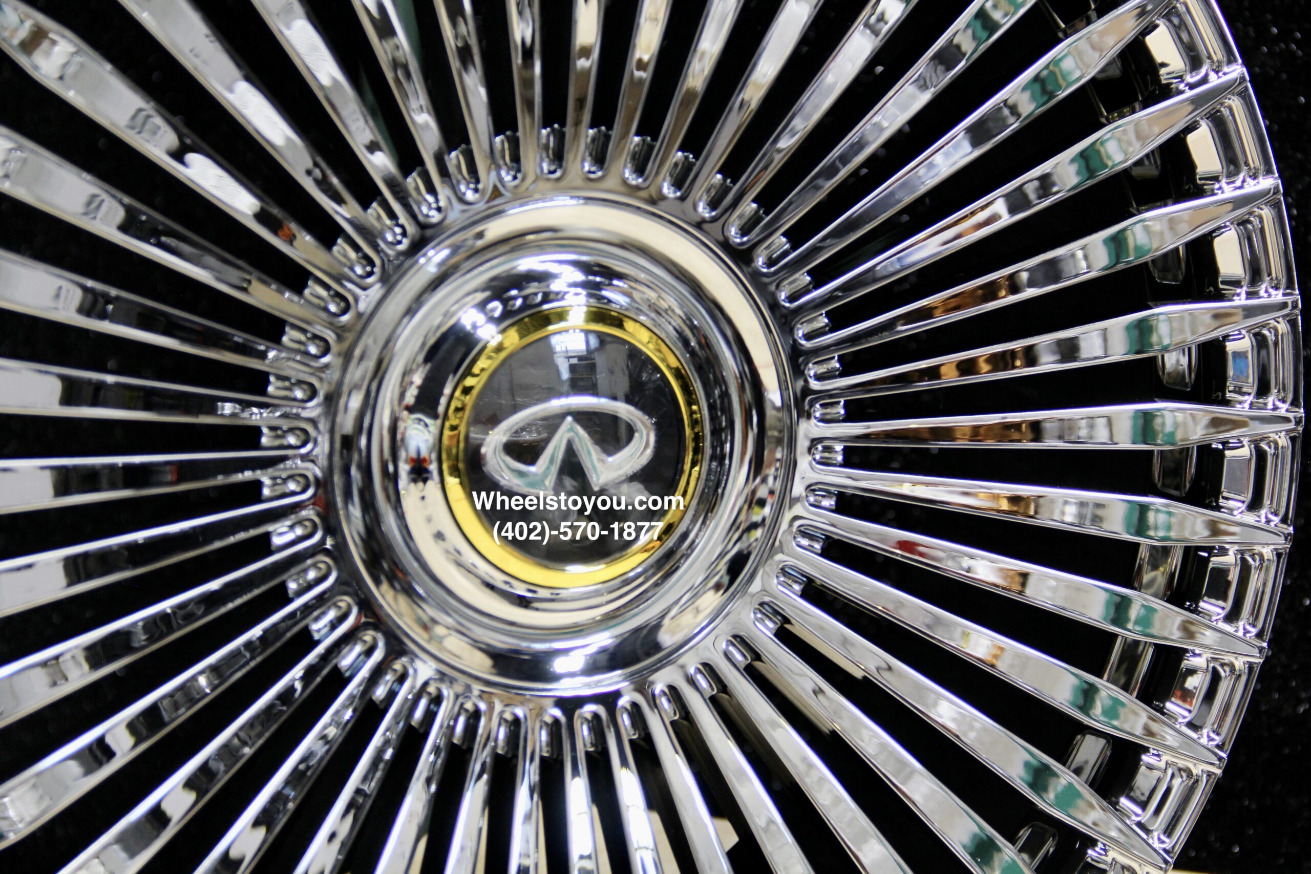 New Set 24" Chrome Infinti Floating Cap "Spear" Flow Forged Wheels & 305-35-24 Tires Complete Set (4) With Tire Pressure Sensors & Lugs Fit Infiniti QX80 Only - Image 3