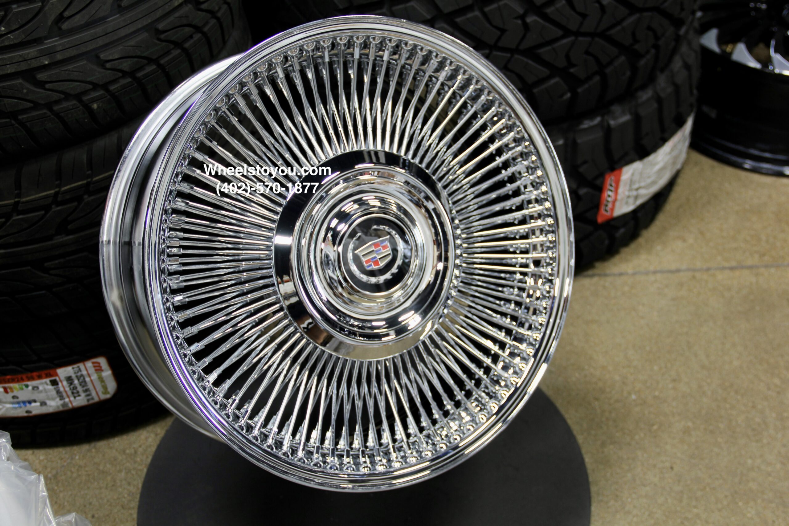 New Set (4) Front Wheel Drive 20" Cadillac Chrome 150 Spoke Direct Bolt Wire Wheels With Floating Caddy Caps Fit 1980's 90's and 2000's Cadillac Allante ATS Seville STS CTS Deville DTS Eldorado - Image 2