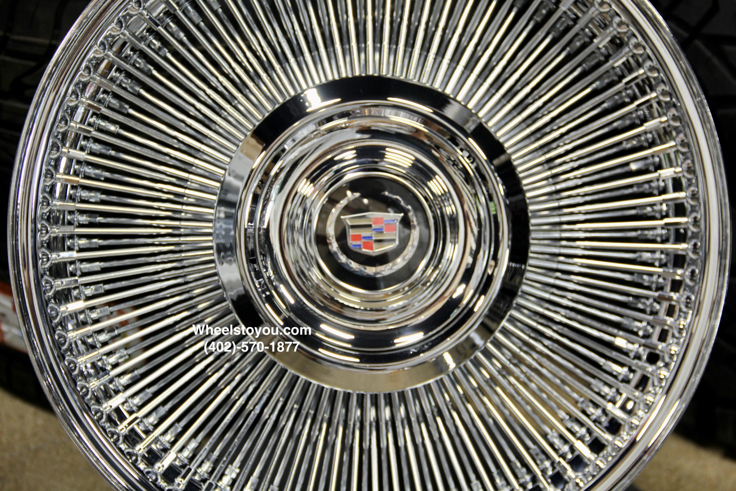 New Set (4) Front Wheel Drive 20" Cadillac Chrome 150 Spoke Direct Bolt Wire Wheels With Floating Caddy Caps Fit 1980's 90's and 2000's Cadillac Allante ATS Seville STS CTS Deville DTS Eldorado - Image 4