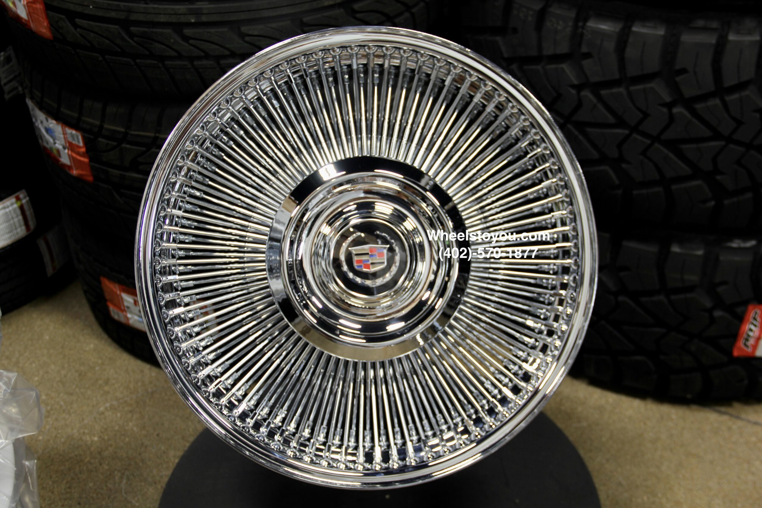 New Set (4) Front Wheel Drive 20" Cadillac Chrome 150 Spoke Direct Bolt Wire Wheels With Floating Caddy Caps Fit 1980's 90's and 2000's Cadillac Allante ATS Seville STS CTS Deville DTS Eldorado - Image 5