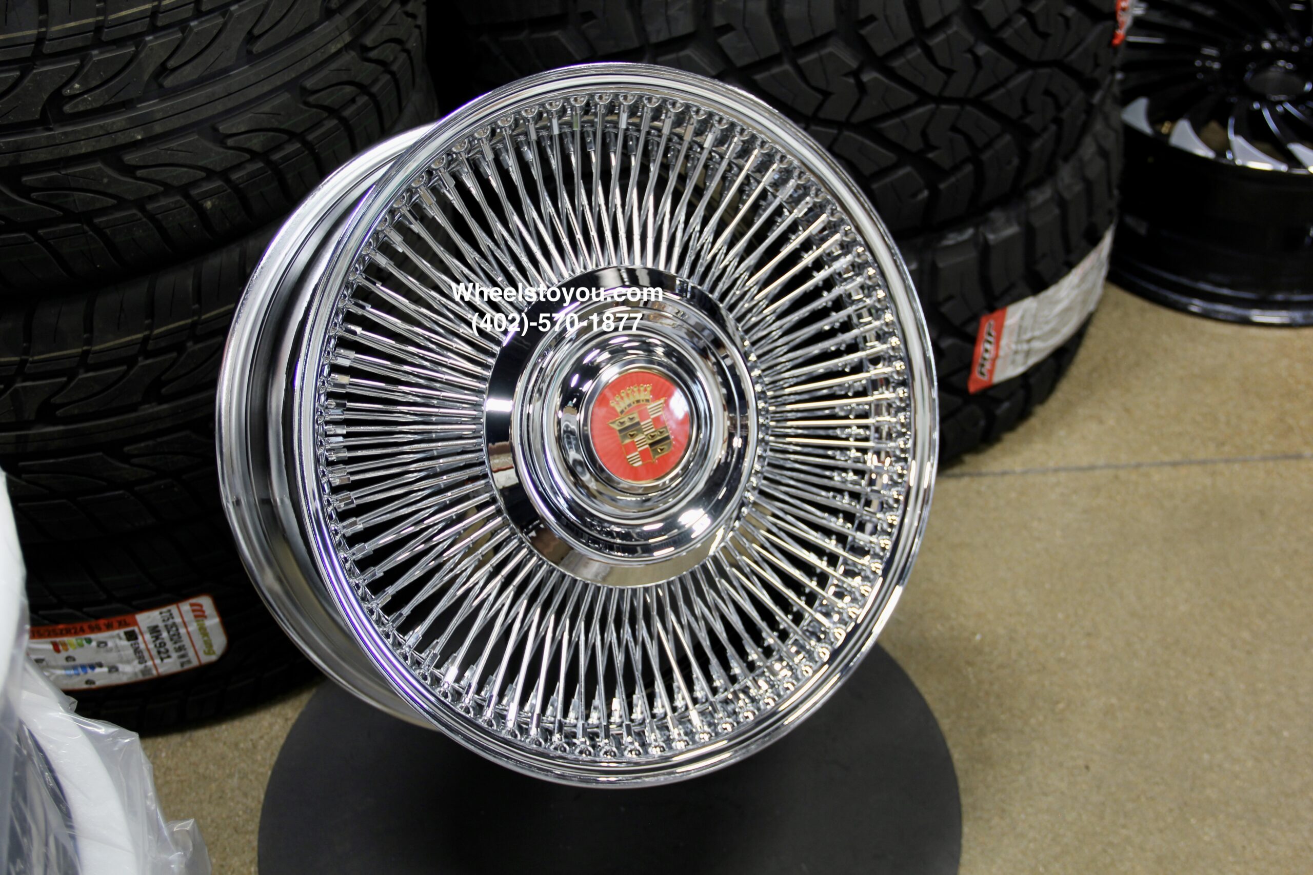 New Set (4) Front Wheel Drive 20" Cadillac Chrome 150 Spoke Direct Bolt Wire Wheels With Floating Antique Caddy Caps Fit 5x4.5 5x115 5x120 Cadillac ONLY - Image 2
