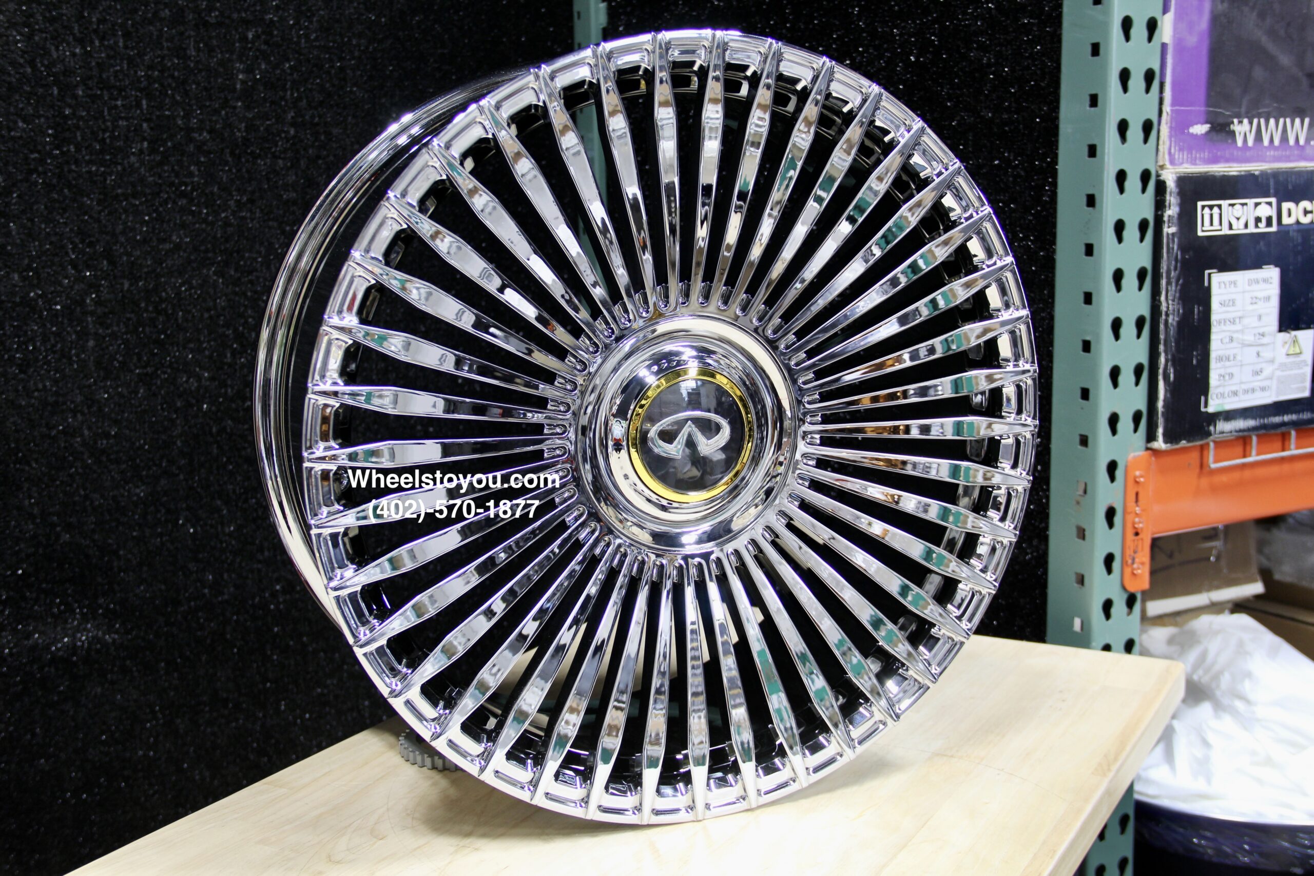 New Set 24" Chrome Infinti Floating Cap "Spear" Flow Forged Wheels & 305-35-24 Tires Complete Set (4) With Tire Pressure Sensors & Lugs Fit Infiniti QX80 Only - Image 2