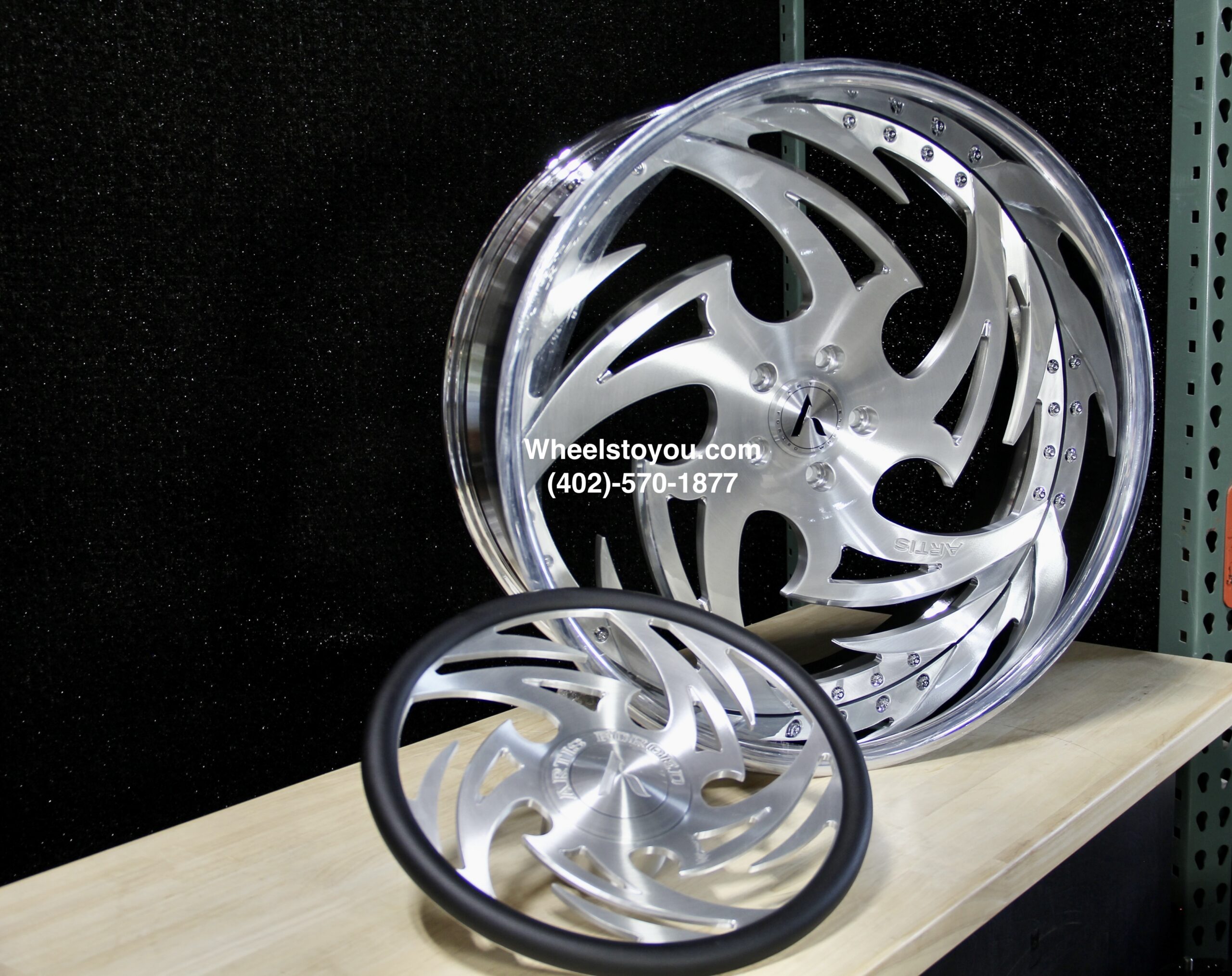 New Set (4) Artis Forged "Shreveport" 24" Billet Staggered USA MADE Wheels & Steering Wheel 5x4.75" Bolt pattern Set (4) Fit Chevy Chevrolet Caprice Impala Buick Oldsmobile Cutlass Monte Carlo Regal Grand Prix & More