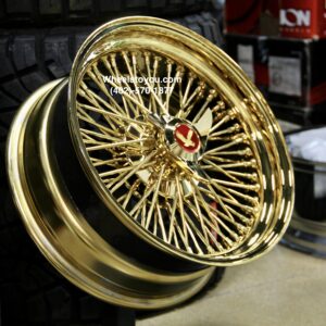 New Set 18" All Gold Cross Lace 72 Spoke True Knockoff Wire Wheels Complete Set with Hardware