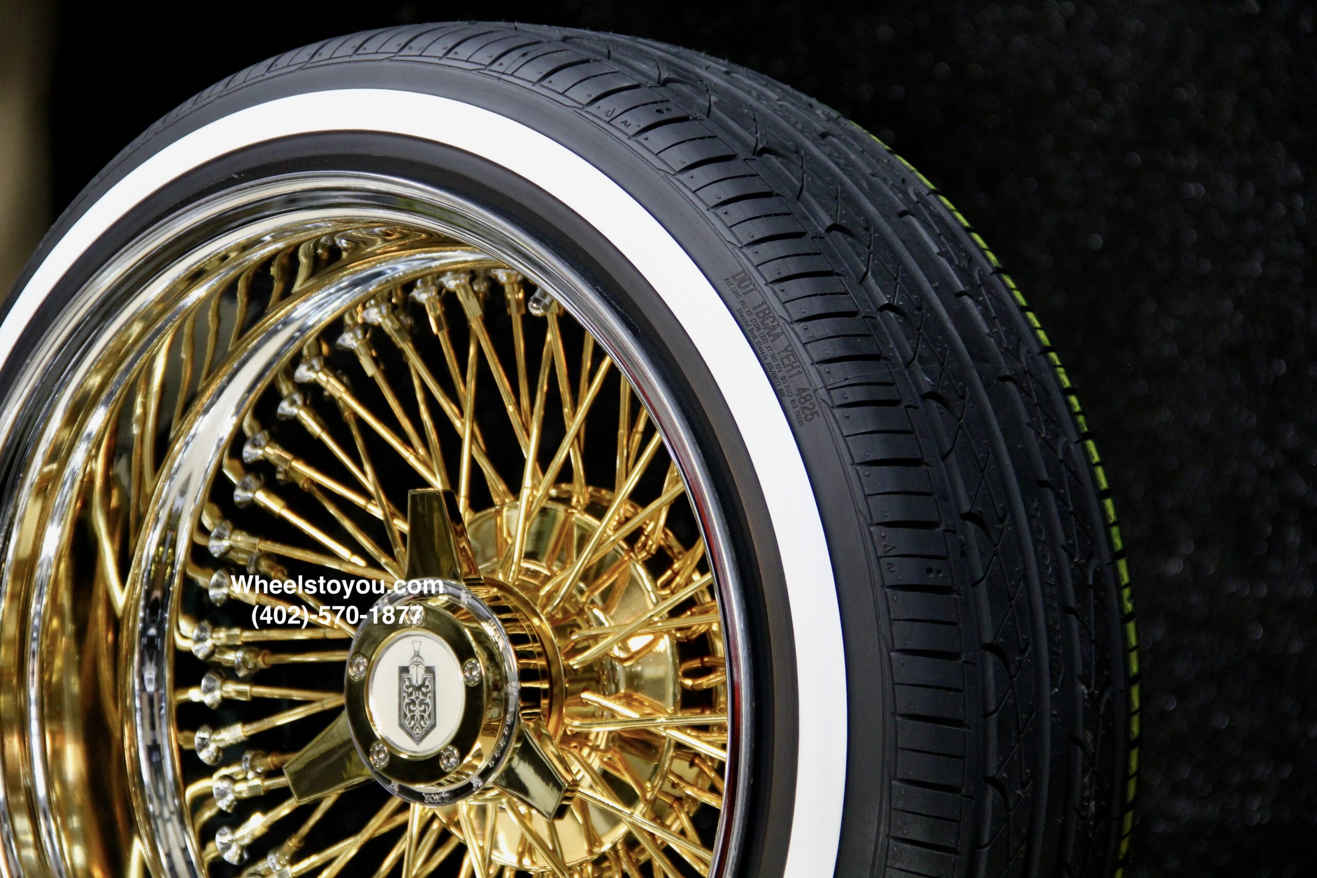 New 17x9" 24KT Gold & Chrome Deep Dish 72 Spoke Knockoff Wire Wheels & Low Profile True Whitewalls Tires Set (4) With Choice Of Hardware - Image 9