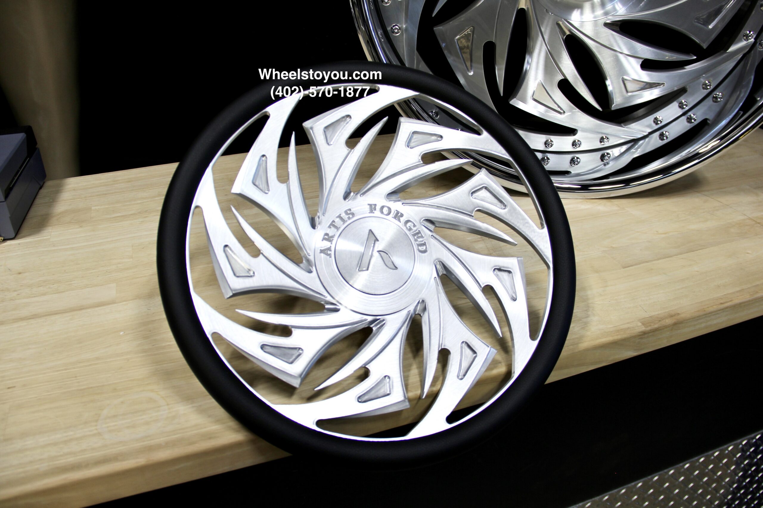 New Set (4) Artis Forged "Macon" 24" Billet Staggered USA MADE Wheels & Steering Wheel 5x4.75" & 5x5" Bolt pattern Set (4) Fit Chevy Chevrolet Caprice Impala Buick Oldsmobile Cutlass Monte Carlo Regal Grand Prix & More - Image 3