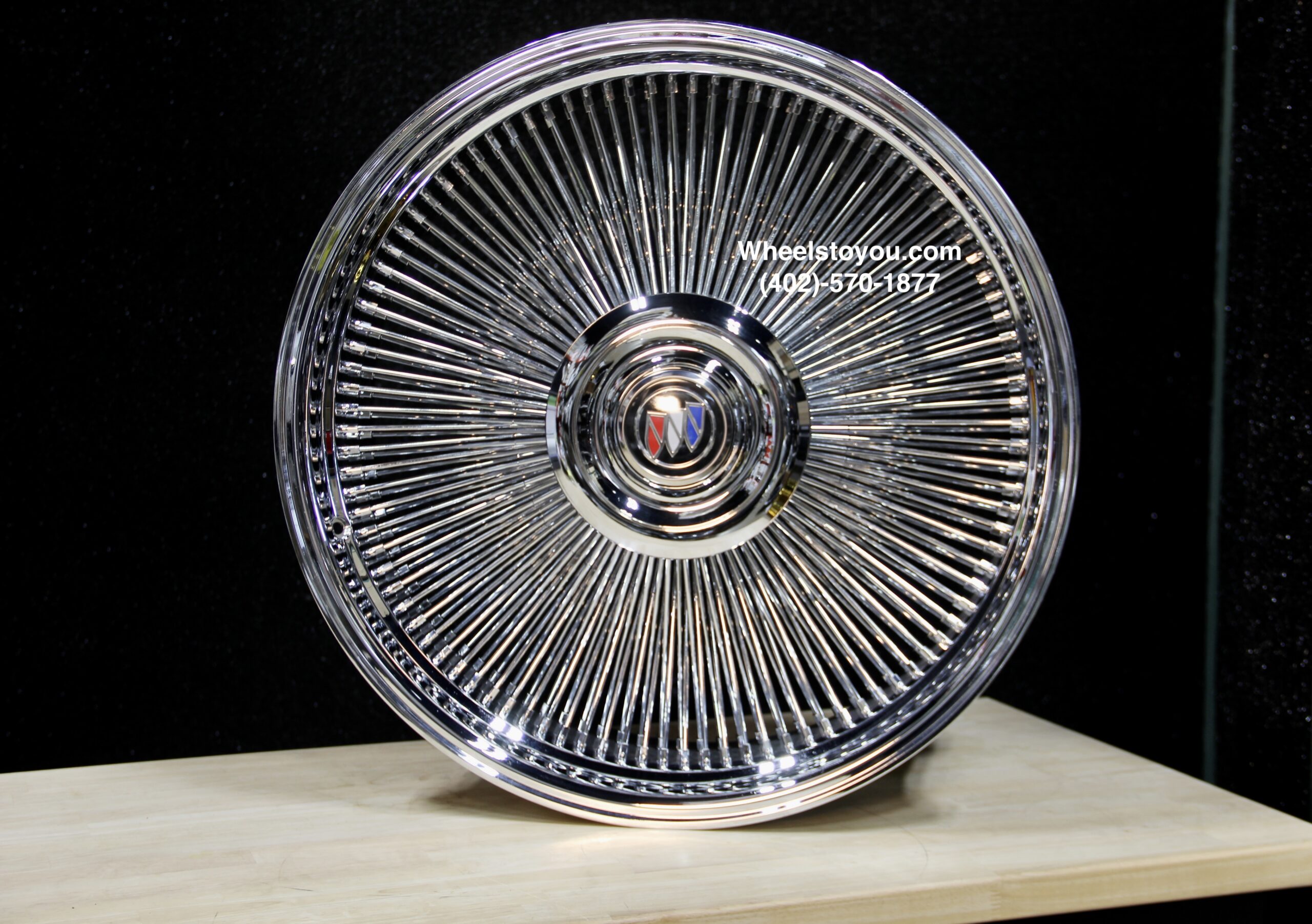 New Set (4) 26" Buick Chrome 200 Spoke Direct Bolt Wire Wheels With Floating Buick Caps - Image 4