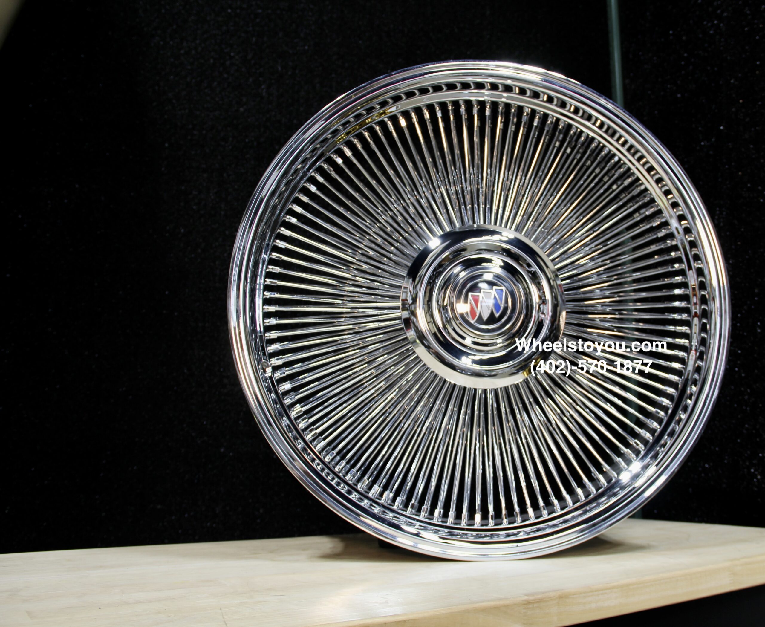 New Set (4) 26" Buick Chrome 200 Spoke Direct Bolt Wire Wheels With Floating Buick Caps - Image 3