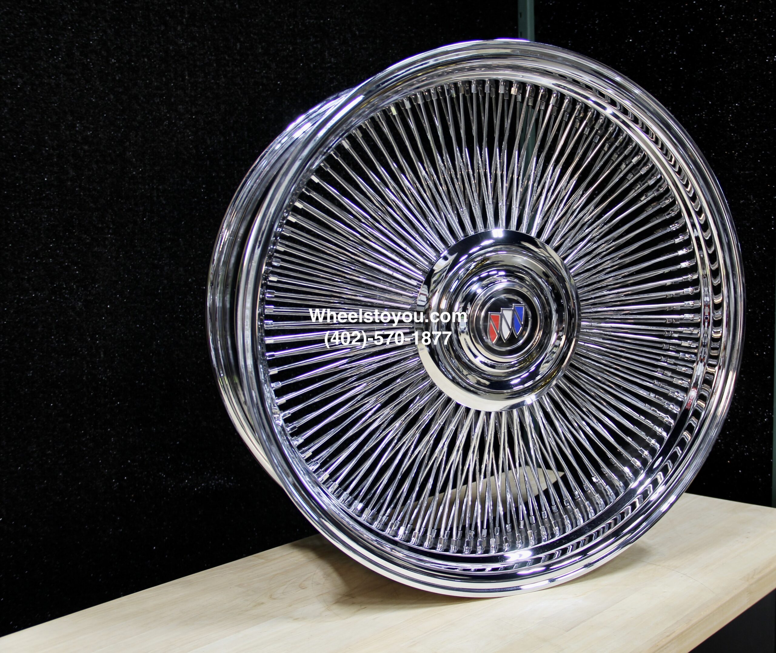 New Set (4) 26" Buick Chrome 200 Spoke Direct Bolt Wire Wheels With Floating Buick Caps - Image 2