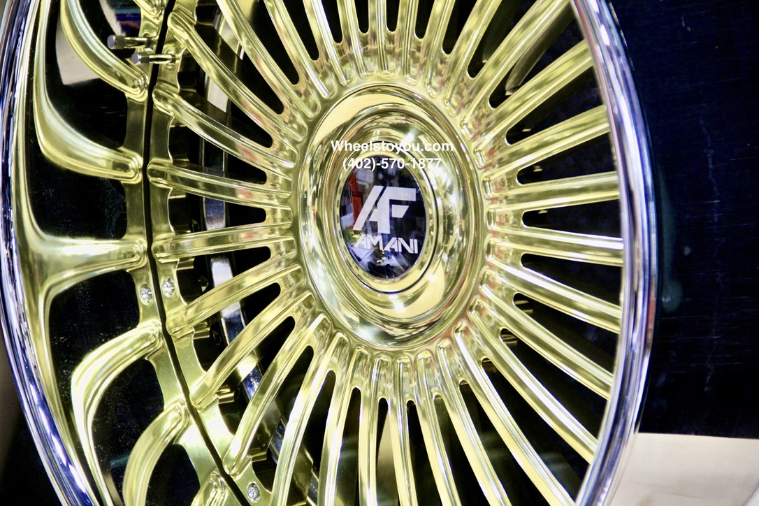 New 24" Staggered Gold & Chrome Floating Cap Amani Forged Wheels 5x4.75 & 5x5" Bolt patterns Set (4) Fit Chevy Chevrolet Caprice Impala Lincoln Mark Continental Donk Buick Oldsmobile Pontiac C10 Box Bubble ETC - Image 8