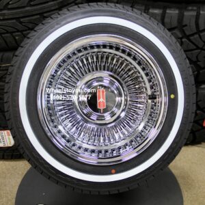 New 13x7" Floating Cap Chrome 100 Spoke Direct Bolt Deep Dish Wire Spoke Wheels & Whitewall 1558013 Tires Complete set four (4) Fit 5x4.5 or 5x4.75 BOLT Pattern ONLY CHOICE OF FLOATER CAPS