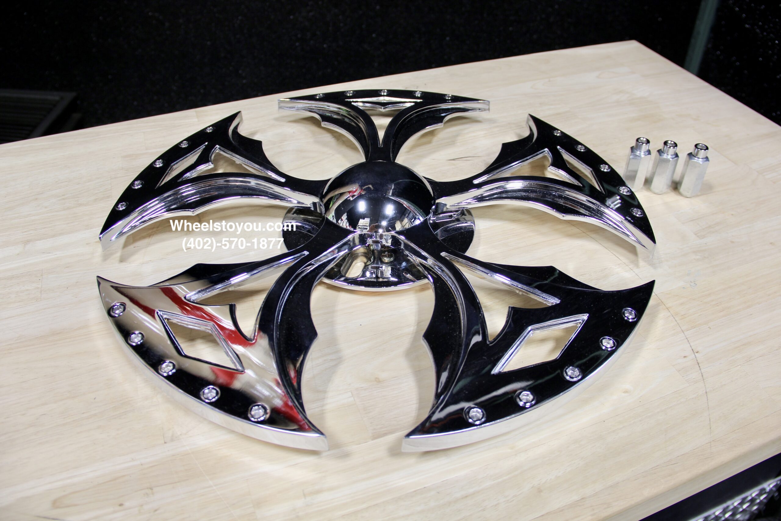 New Set (4) 20" Chrome Spinning Wheel Attachment Kit Float as You Drive, Spin When you Stop Single Bearing Vega Kit - Image 5