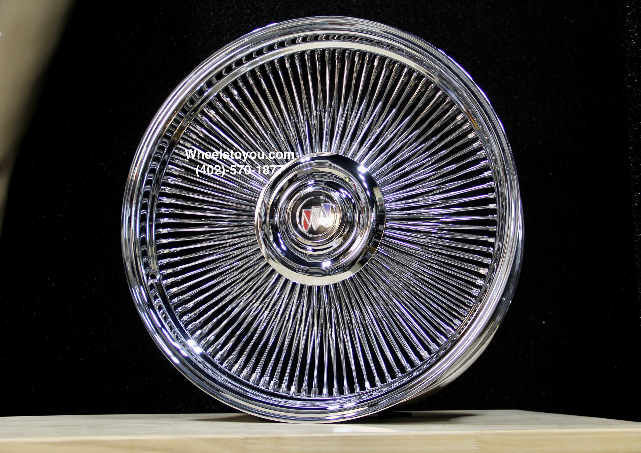 New Set (4) 26" Buick Chrome 200 Spoke Direct Bolt Wire Wheels With Floating Buick Caps - Image 5