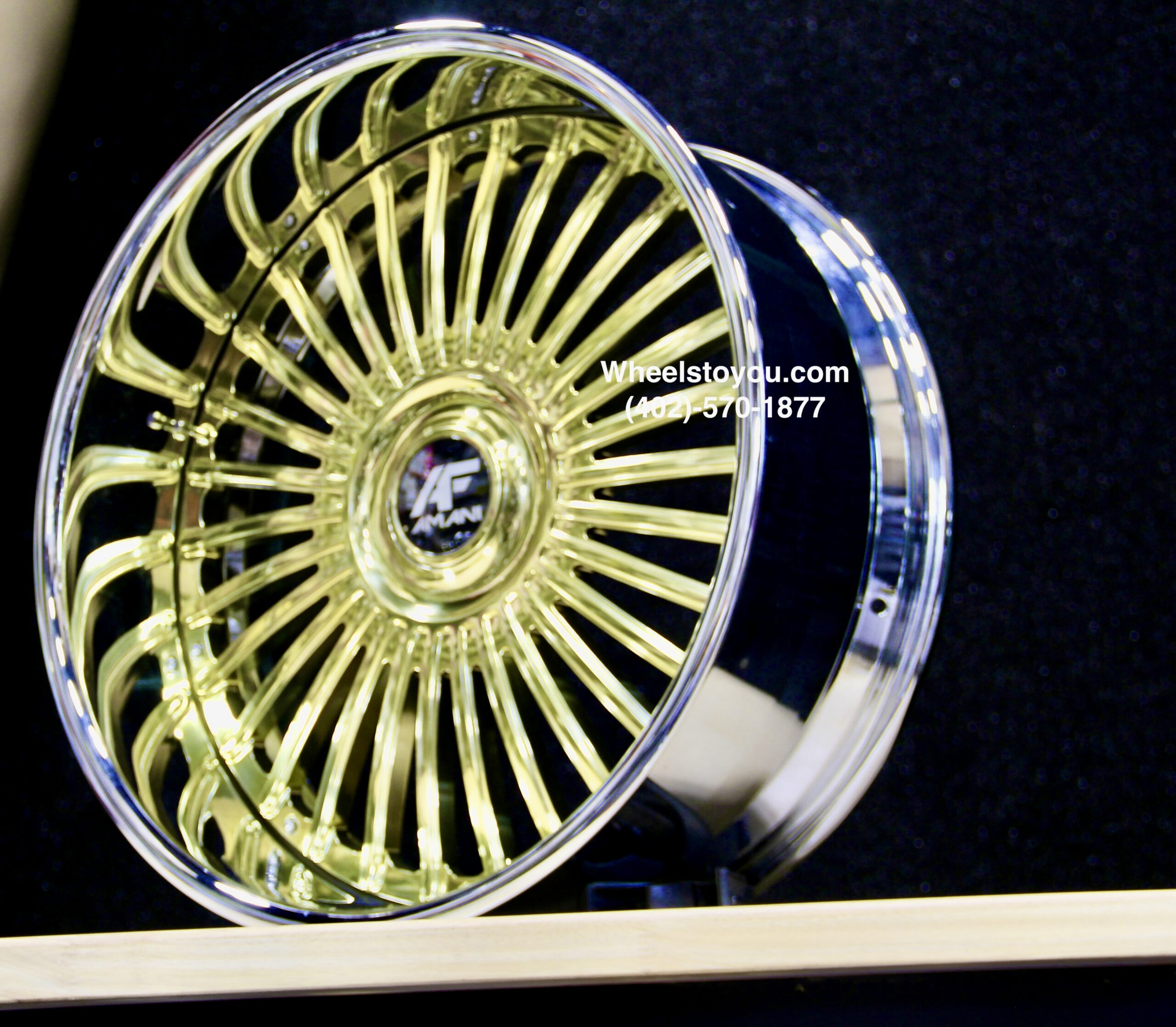 New 24" Staggered Gold & Chrome Floating Cap Amani Forged Wheels 5x4.75 & 5x5" Bolt patterns Set (4) Fit Chevy Chevrolet Caprice Impala Lincoln Mark Continental Donk Buick Oldsmobile Pontiac C10 Box Bubble ETC - Image 6