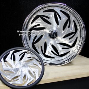 New Set (4) Artis Forged "Macon" 24" Billet Staggered USA MADE Wheels & Steering Wheel 5x4.75" & 5x5" Bolt pattern Set (4) Fit Chevy Chevrolet Caprice Impala Buick Oldsmobile Cutlass Monte Carlo Regal Grand Prix & More