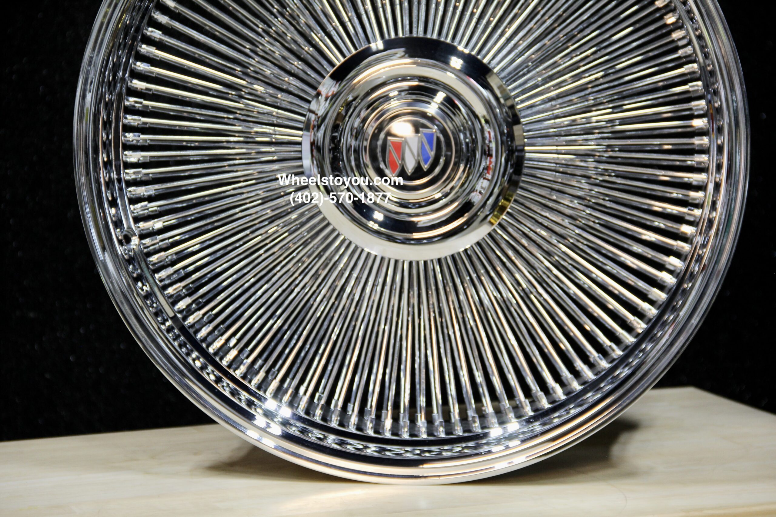 New Set (4) 26" Buick Chrome 200 Spoke Direct Bolt Wire Wheels With Floating Buick Caps - Image 7