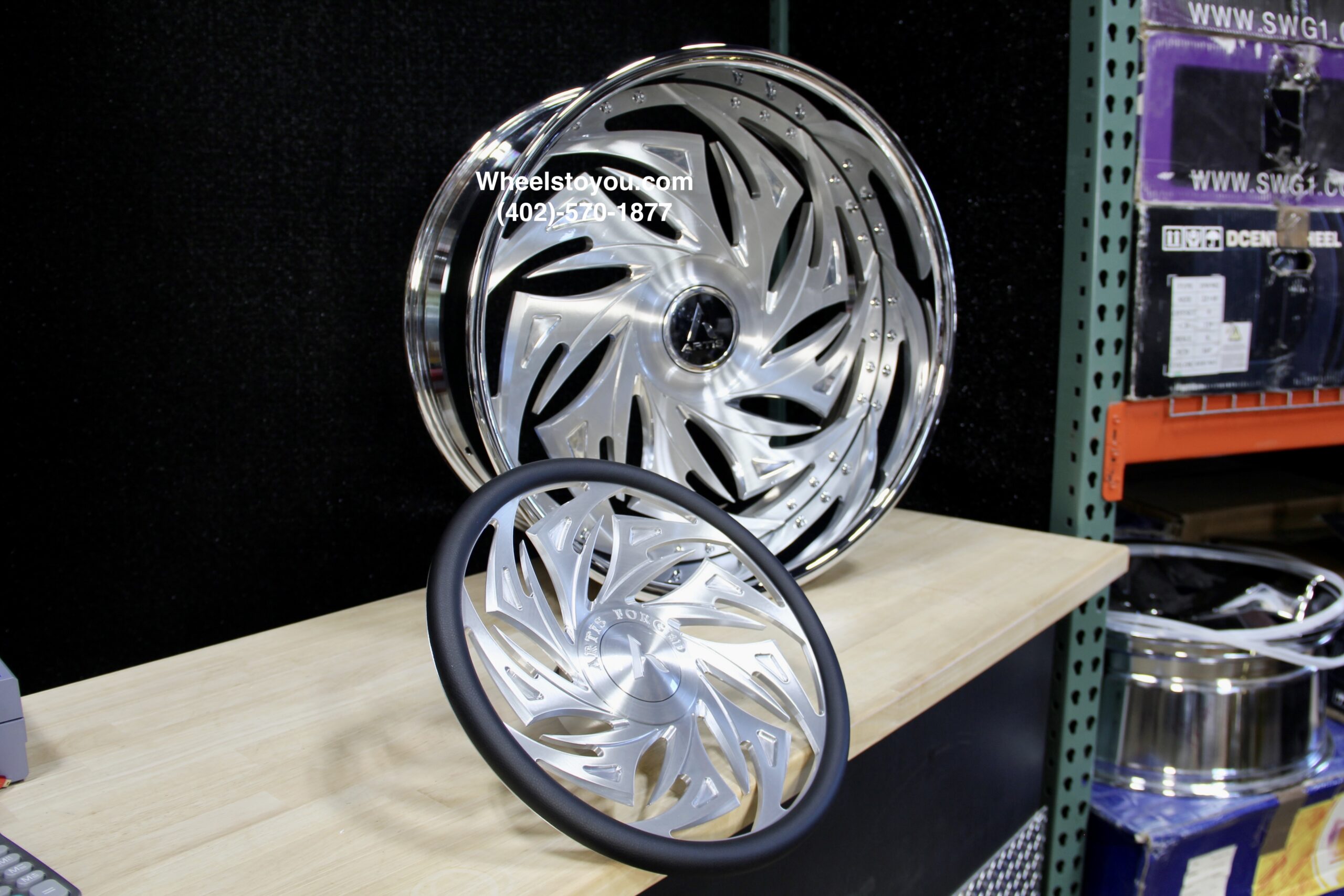 New Set (4) Artis Forged "Macon" 24" Billet Staggered USA MADE Wheels & Steering Wheel 5x4.75" & 5x5" Bolt pattern Set (4) Fit Chevy Chevrolet Caprice Impala Buick Oldsmobile Cutlass Monte Carlo Regal Grand Prix & More - Image 2